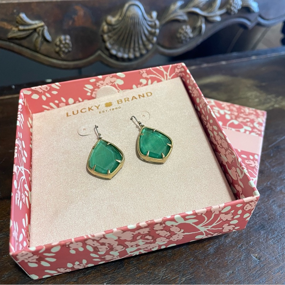 Lucky Brand green & gold earrings new w/ box - Picture 2 of 13